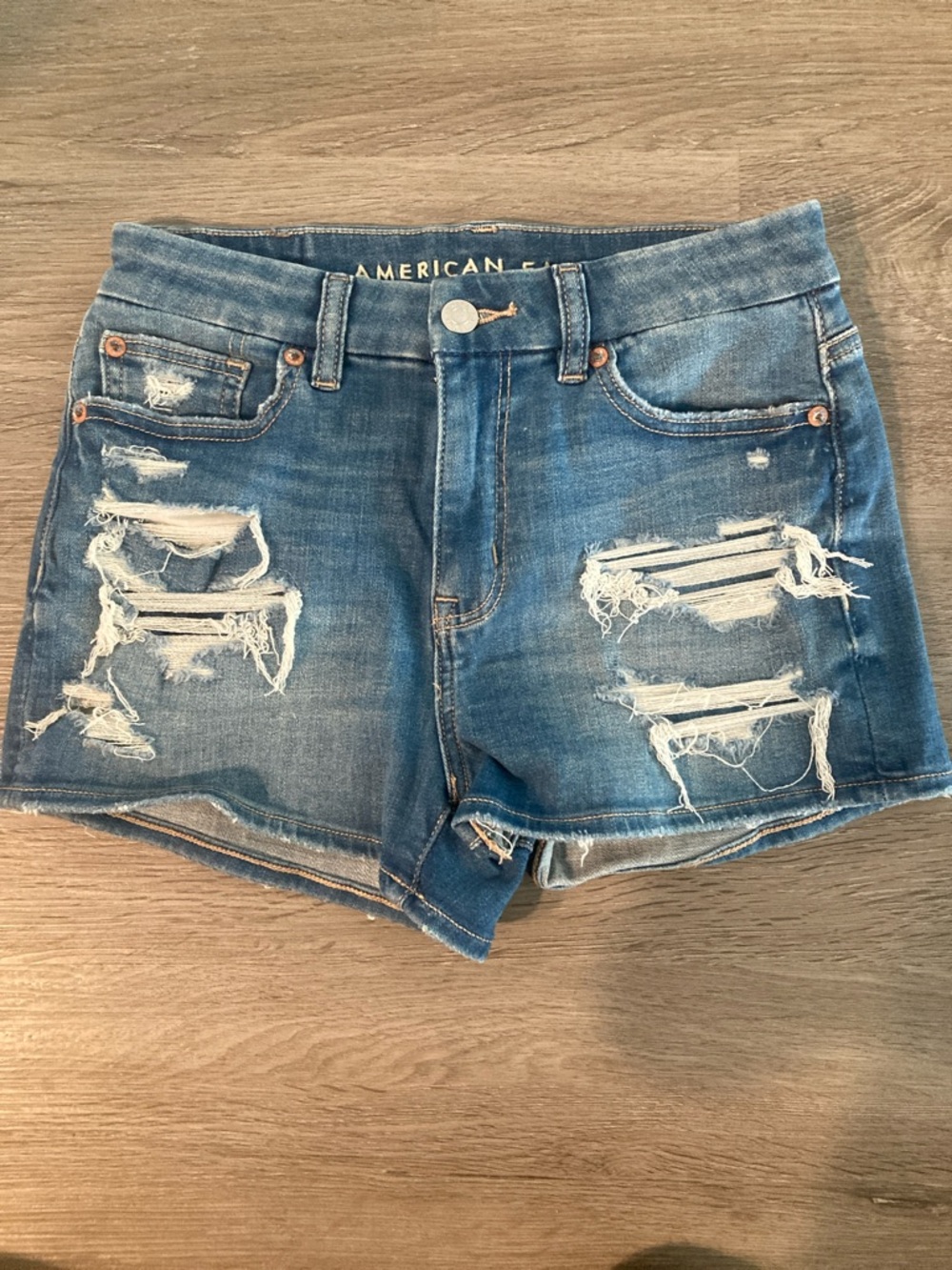 American Eagle Outfitters Ripped Denim Shorts - Blue Wash